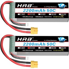 HRB 2pcs 3S 2200mAh Lipo Battery XT60 50C Shorty 11.1V RC Lipo Battery Compatible with RC Car RC Airplane RC Truck RC Boat