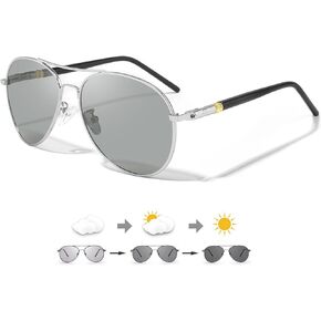 Aviator Photochromic Sunglasses with Anti-glare Polarized Lens, Metal Frame with UV400 Protection for Driving Fishing