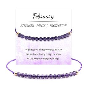 Birthstone Bracelets for Women Girls, Dainty Handmade Gemstone Bracelet, Birthday Gifts Birthstone Jewelry Gifts for Her Mom Wife Birth Stone Crystal Bracelet (Amethyst Purple-February)