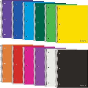 Oxford College Ruled Spiral Notebook 8.5 X 11 - Pack of 6 - College Ruled Paper - 1 Subject- Durable Plastic Cover -100 Sheets With Divider Pocket folder