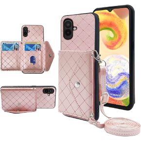 Furiet متوافق مع حافظة محفظة Samsung Galaxy A04 مع حزام كتف كروس وحامل جلدي لبطاقة الائتمان وغطاء الهاتف الخلوي لـ Ao4 A 04 4G للنساء والفتيات باللون الأرجواني