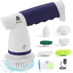 فرشاة تنظيف دوارة كهربائية من نوفا 2.0، فرشاة دوارة للحمام قابلة لإعادة الشحن لاسلكية محمولة لتنظيف الحوض/البلاط/الأرضية/الحوض/النافذة | محرك أقوى وبطارية أطول مع 6 رؤوس فرشاة تنظيف قابلة للاستبدال in Kuwait