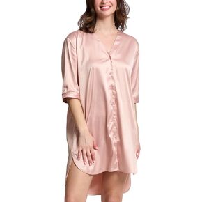 Mad Dog Satin Night Shirts for Women - Silk Like Nightshirt Pajama - Sexy Sleep Shirts, Button Down Sleepwear Nightgowns in Saudi Arabia