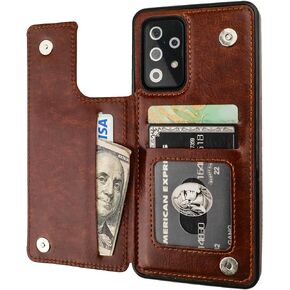 Compatible with Samsung Galaxy A52 Wallet Case with Card Holder, PU Leather Kickstand Card Slots Case, Double Magnetic Clasp and Durable Shockproof Cover 5G 6.5 Inch(Black)