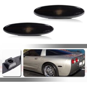 Full Red Led Light Black Smoked Lens kit Compatible With 1997-2004 Chevrolet Corvette C5 Replace OEM Rear Bumper Side Fender Marker turn signal Lamp Replacement OEM # 16523536 16524722 2pcs