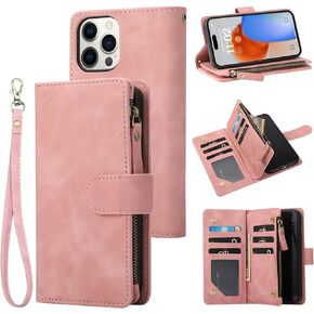 RANYOK Wallet Case for iPhone 15 Pro Max with Card Holder, Premium PU Leather with RFID Blocking Zipper Flip Folio Wallet Wrist Strap Magnetic Clasp Kickstand Protective Case -6.7 Inch (Purple)