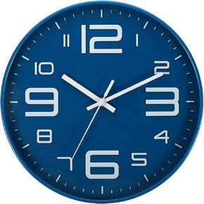 PATIKIL 12 Inch Wall Clock, 2 Pack Battery Operated Silent Non-Ticking Sweep Movement White 3D Numbers Round Clocks for Office Bedroom Decorative, Blue