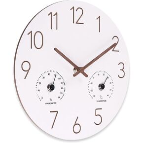 10Inch Wall Clock with Temperature & Humidity, Wooden Frame Wall Clocks, Sweep Silent Movement Accurate Clocks, Decorative for Kitchen Living Room Bedroom Housewarming