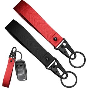 2Pcs Motorcycle Keychain, Fabric Keychain Motorcycle Accessories Black and Red Keychain for Men and Women, Universal and Multifunctional Keychain Accessories Anti-Lost Keychain Lanyard Key Chains