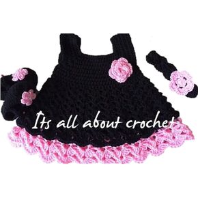 Newborn Infant Baby Photography Prop Crochet Knit Frok Shoes Hairband Costume Set Handmade Frok Outfits Hairband and Shoes.