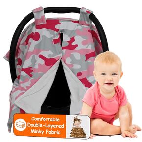 Dear Baby Gear - Deluxe Car Seat Canopy - Cute Infant Carrier Cover - Lightweight, Camo Pattern - Ideal for Boys and Girls - Car Seat Baby Cover (Black, Gray - 40 x 30 inches)