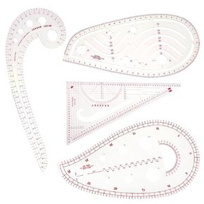 4 PCS Sewing Ruler Clear Metric French Curve Ruler - Flexible Plastic Sewing Measure Tool for Pattern Making & Design DIY Dress Clothing, Ideal for Designers, Tailors & Beginners