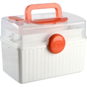 PENCK Empty Family First Box Aid Plastic Medicine Storage Container 3 Layers Portable Emergency Medical Organizer with Handle for Family, Office and Travel (Green-Clear)