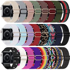 24 Pack Stretchy Nylon Band Compatible with Apple Watch Band 38mm 40mm 41mm 42mm 44mm 45mm Women Men, Adjustable Sport Elastic Replacement Strap for iWatch Series 9 8 7 6 5 4 3 2 1 SE