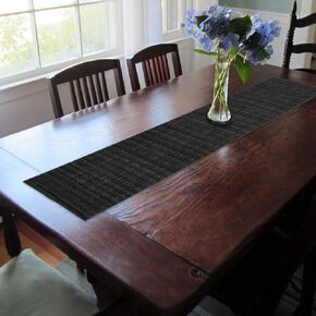 CAIT CHAPMAN HOME COLLECTION Texture Design Woven PVC Rectangular Heat Insulation Texteline Table Runner (All Black)