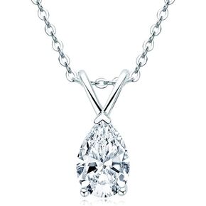 14K White or Yellow Gold Pendant Necklace for Women, 1 Carat Round Cut VVS1, D Color Natural Diamond Necklace - Elegant Pendant Necklace for Luxury Style