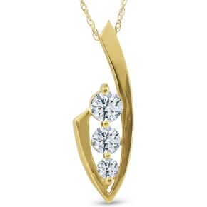 14k Yellow Gold 1/2Ct T.W. Round-Cut Natural Diamond Pendant High Polished Women's Necklace With 18" 14k Gold Chain