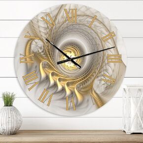 DesignQ Modern Wall Clock 'Glowing Fractal with Recursive Curves' Large Wall Clock for Kitchen Decor
