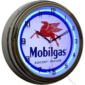 Large 15" Single Neon Wall Clock w/Metal Sign Flying Red Horse Pegasus