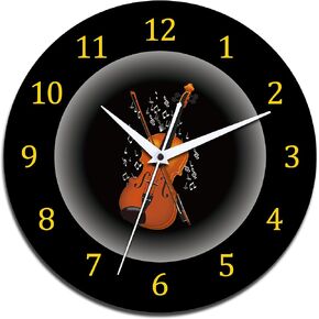 12 Inch Music Themed Wall Clock with Violin and Musical Notes Dial., Silent Clock Movement and Battery Operated,Great Decor for Music Room, Bedroom, for Music Lovers and Musician