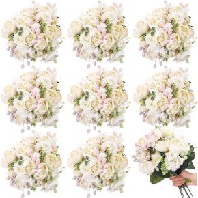 16 Bundles Artificial Peony Silk Flower Hydrangea Fake Peony Bouquet Elegant Faux Flowers with Stems for Wedding Table Centerpiece Party Home DIY Decoration (Purple)