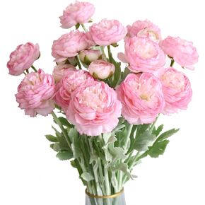 6PCS Artificial Ranunculus Flowers with Real Touch Stem Silk Ranunculus Flowers for Household Arrangement (Pink)