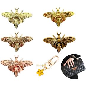 5 Sets Bee Clasp Turn Lock with 1 Keychain Purse Closure Honeybee Shape Lock Clutch Handbags Clasp Replacement Metal Latch Hardware Accessory for Purse Making Supplies DIY Crafts Project (Dark Tone)