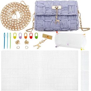 WADORN DIY Knitting Crochet Bags Kit, Acrylic Yarns Weaving Bag Making Materials Blank Mesh Plastic Canvas Sheets for Embroidery Cross Stitch DIY Women Handmade Bag Making Accessories, 7.2x4.2 Inch in Kuwait