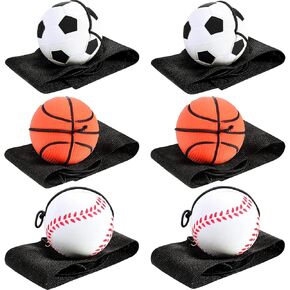 Skylety 6 Pieces Wrist Return Ball Sports Wrist Ball includes Basketball, Baseball and Football On A String Rubber Rebound Ball Wristband Toy for Children Kids Party Favor, Exercise or Play