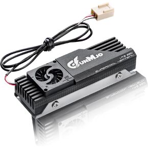 GUNMJO M.2 2280 SSD Heatsink, 20mm Built-in Cooling Fan, Aluminum Plate-Fin Design, with Thermal pad for AI and Gaming PC, Black