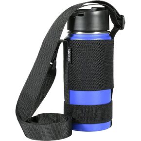 Cosmos Water Bottle Holder Strap Water Bottle Sling Strap Bottle Carrier with Adjustable Shoulder Strap & Elastic Band, Suitable for Sport Gym Hiking Travel Camping (Exclude Bottle) Black
