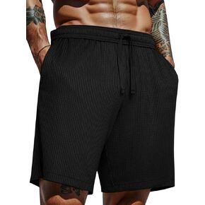 PASLTER شورت رياضي رجالي كاجوال مقاس 7 بوصات من نسيج الوافل المطاطي للخصر برباط للتمرين in Kuwait