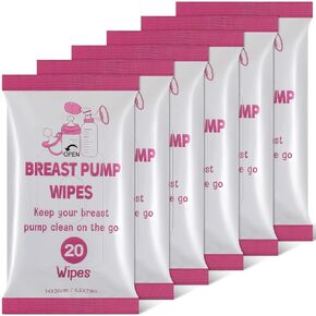 6 Pack 120 Count Breast Pump Wipes Quick Clean and Irritant Free Breast Pump and Accessory Wipes Resealable Convenient Breast Pump Cleaning Wipes Hygienic On the Go Breastfeeding Supplies