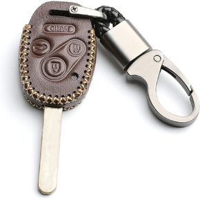 Leather for Honda Accord Crosstour CR-V Civic Pilot Element Remote 4 Buttons Key Case Holder Cover Fob Chain (Black)