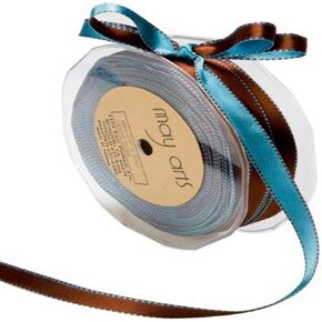 May Arts 3/8-Inch Wide Ribbon, Light Blue and Pink Satin