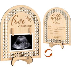 Ultrasound Picture Frame, Double-Sided Rattan Arch Wooden Sign For Pregnancy Or Birth Announcement Baby Reveal- Nursery Decor Sonogram Photo Frame, New Mom Expecting Parents Gifts