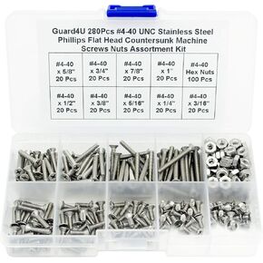 160Pcs #8-32 UNC Stainless Steel Phillips Flat Head Countersunk Machine Screws Nuts Assortment Kit- #8-32x 1/4" 5/16" 3/8" 1/2" 5/8" 3/4" 7/8" 1" in Kuwait