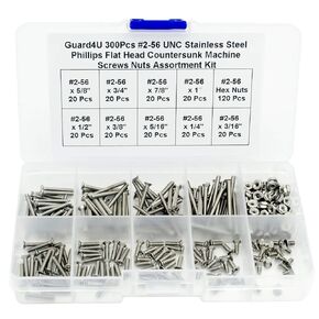 160Pcs #8-32 UNC Stainless Steel Phillips Flat Head Countersunk Machine Screws Nuts Assortment Kit- #8-32x 1/4" 5/16" 3/8" 1/2" 5/8" 3/4" 7/8" 1"