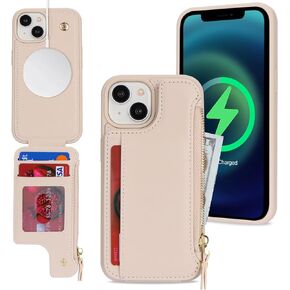 Cavor for iPhone 15 Case with Card Holder,iPhone 15 Wallet Case for Women,iPhone 15 Case Magsafe,Phone Case iPhone 15 Case with Strap,Crossbody and Wristlet,Leather Magnetic Zipper Case-Black