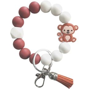 Fuqimanman2020 Highland Cow Wristlet Keychain Animal Silicone Bead Keyring with Tassel for Women Animal Lover