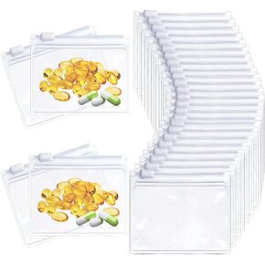 100 Pcs Pill Pouch Bags Zippered, Reusable Pill Pouch, Pill Baggies Clear Plastic Pill Bags Self Sealing Travel Medicine Organizer Storage with Slide Lock for Pills and Small Items -7.6 x 7CM
