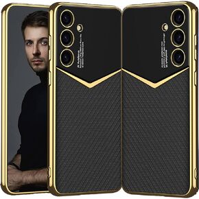 NINKI Compatible Samsung Galaxy S24 Ultra Leather Case Carbon Fiber,Electroplate Leather with Silicone TPU Protective Cover Case S24 Ultra Samsung Galaxy S24 Ultra Case for Galaxy S24 Ultra Phone Case