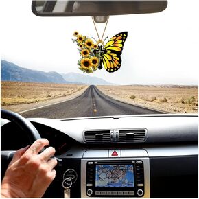 Butterfly Jesus Cross Hanging Ornament for Car, Christian Lover Religious Auto Rear View Mirror Accessories, Christmas Tree Charm, Flower Faith Vehicle Interior Pendant Decoration (Style A)