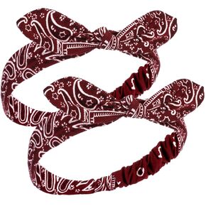 2 Pieces Bandana Headband for Women and Girls, Knot Retro Print Headbands Paisley Print Headband Headwrap Adjustable Headwrap (Deep Red, White)