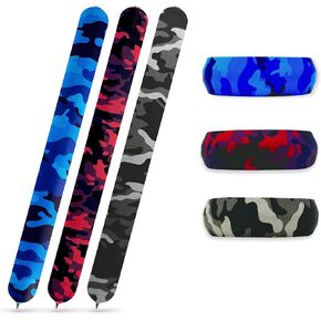 SLAP-PENZ® Blue Camo, Red Camo, Gray Camo Slap Bracelet Pens, Writing Tip Automatically Retracts When You Slap, Medium Ballpoint (1mm), Easy To Write With and Fun To Slap On (Pack of 3)