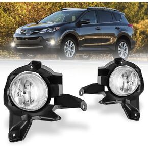 AUTOWIKI Driving Fog Lights Lamps Passenger and Driver Side Replacement for 2013-2015 Toyota RAV4 with H16 12V 19W Halogen Bulb & Switch and Wiring Kit (Clear Lens)