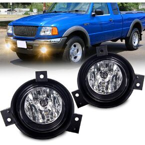 Fog Light Assembly Replacement For 2001 2002 2003 Ford Ranger With H10 12V 42W Halogen Bulbs And Wiring Harness Kit (Clear Lens)