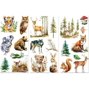 Rub on Transfer Decals for Furniture Crafts 6"x12", 3Pcs Animals and Forest Waterproof UV Transfer Decals Sticker for Dresser, Glass, Porcelain, Wood