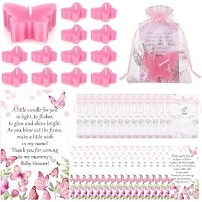 MTLEE 50 Sets Butterfly Baby Shower Decorations 50 Butterfly Candles Tea Lights Candles with 50 Thank Cards and 50 Return Gift Bags Butterfly Baby Shower Favors for Guest Gender Reveal (Purple)