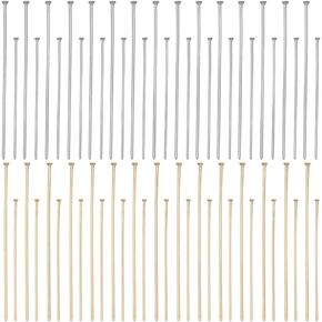 SUNNYCLUE 1 Box 64Pcs 8 Styles 50-54mm Flower Head Pins Antique Tibetan Style Beads Ball Head Pins Brass Jewellery Needles findings for Women Beginners DIY Earring Making Crafts
